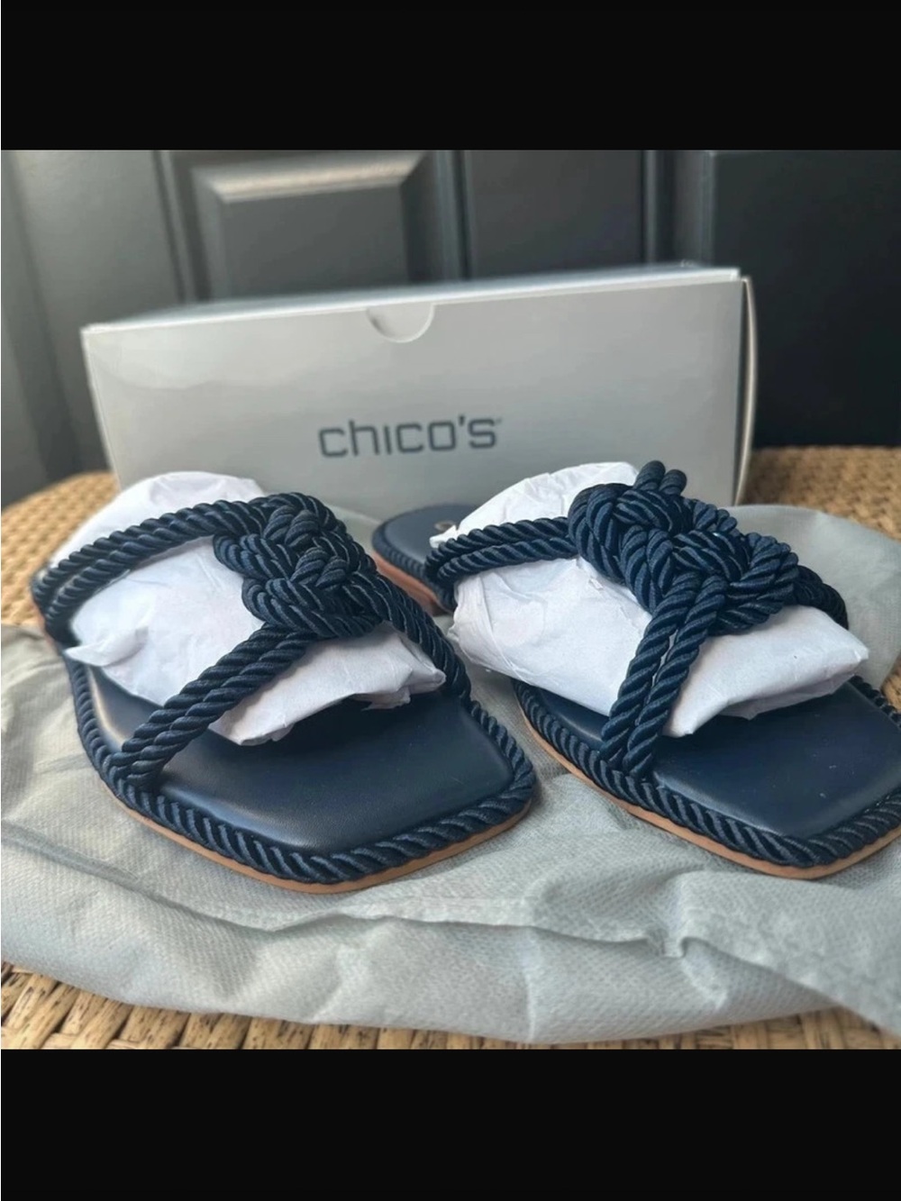 Chico's Womens Navy Rope Slide Sandals